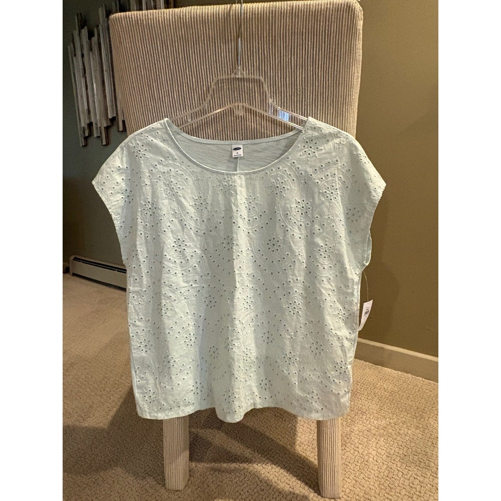 Old Navy Womens Mint Green Eyelet Embroidered Top Cap Sleeve Size M New 552056-0